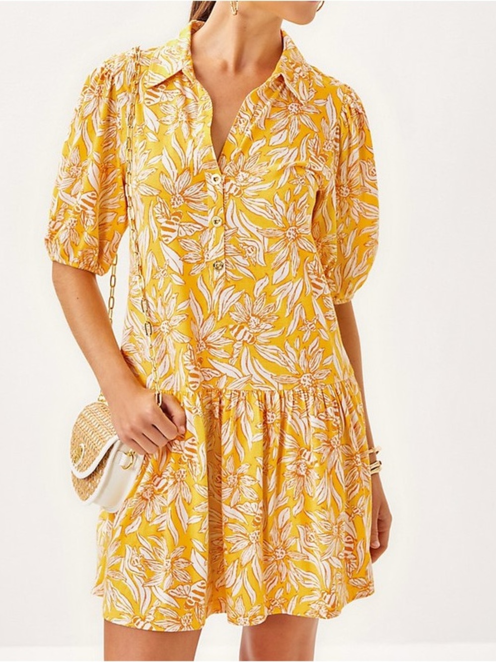 Lilly Pulitzer Yellow and White Floral Bingley Dress